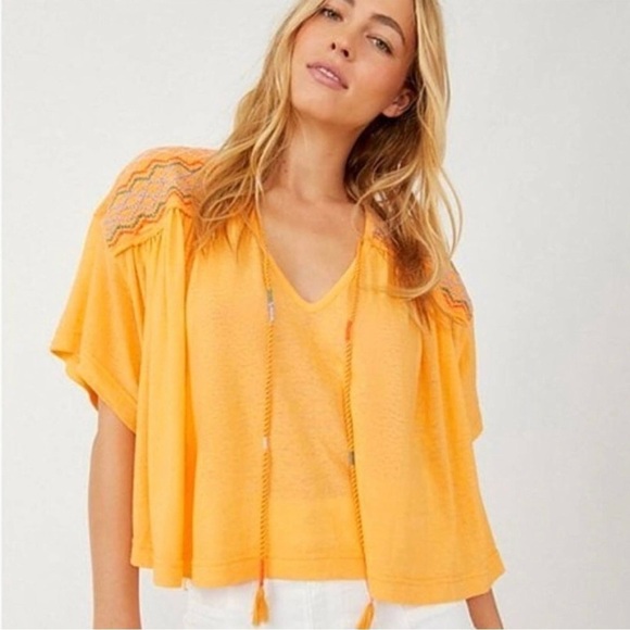 Free People womens top carrot ginger orange Market Tee short sleeve size medium - Picture 1 of 8